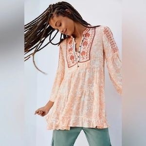 Anthropologie Claudia Embroidered Babydoll Tunic - Sz Large